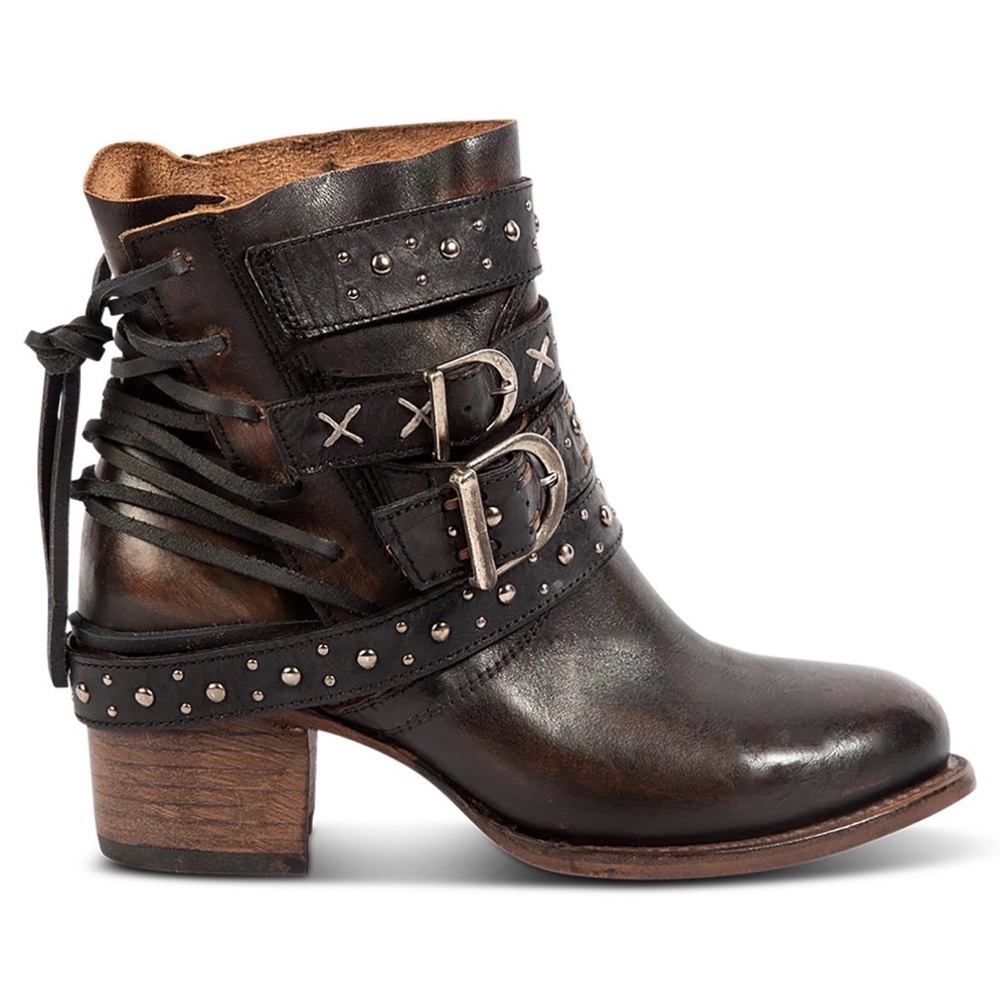 freebird Dark Brown Studded Leather Ankle Boots brand new